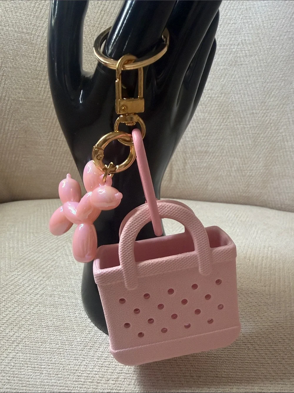 Pink Mini Tote Keychain with Balloon Dog Charm
